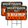 Sportsmen For Trump 2 Pack Double-Sided Yard Signs 16" x 24" with Metal Stakes (Made in Texas)