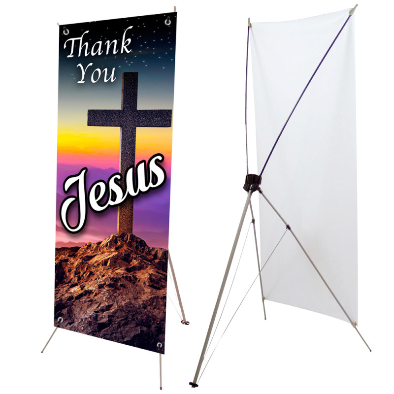 Thank You Jesus 2.5' x 6' Church X-Banner Kit (Printed in the USA)