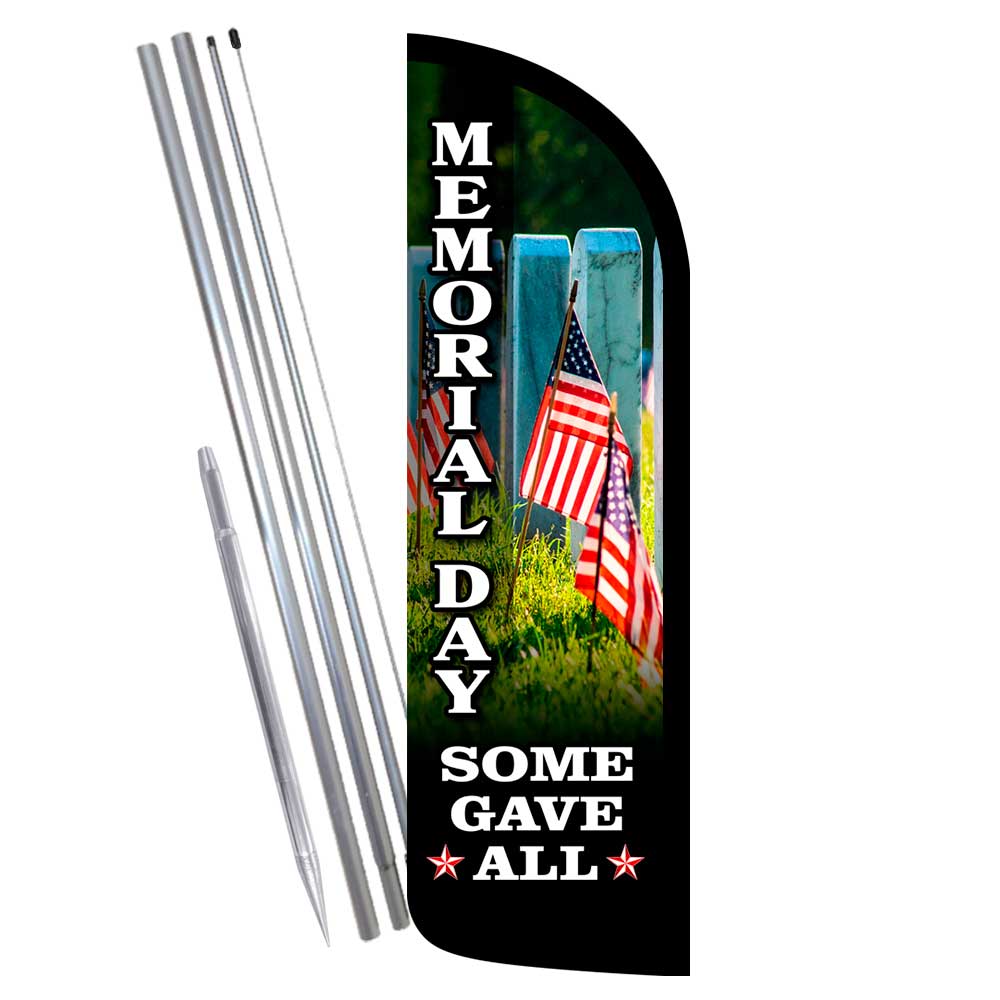 Memorial Day Premium Windless Feather Flag Bundle (Complete Kit) OR Optional Re
