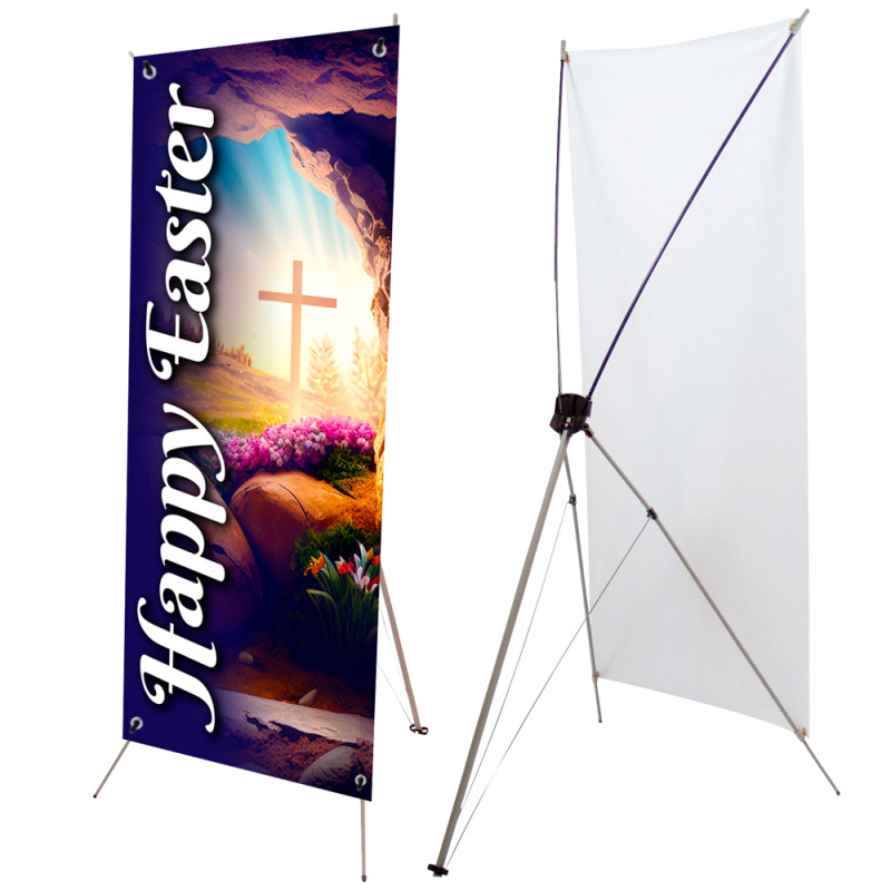 Happy Easter - Church Cross 2.5' x 6' X-Banner Kit (Printed in the USA)