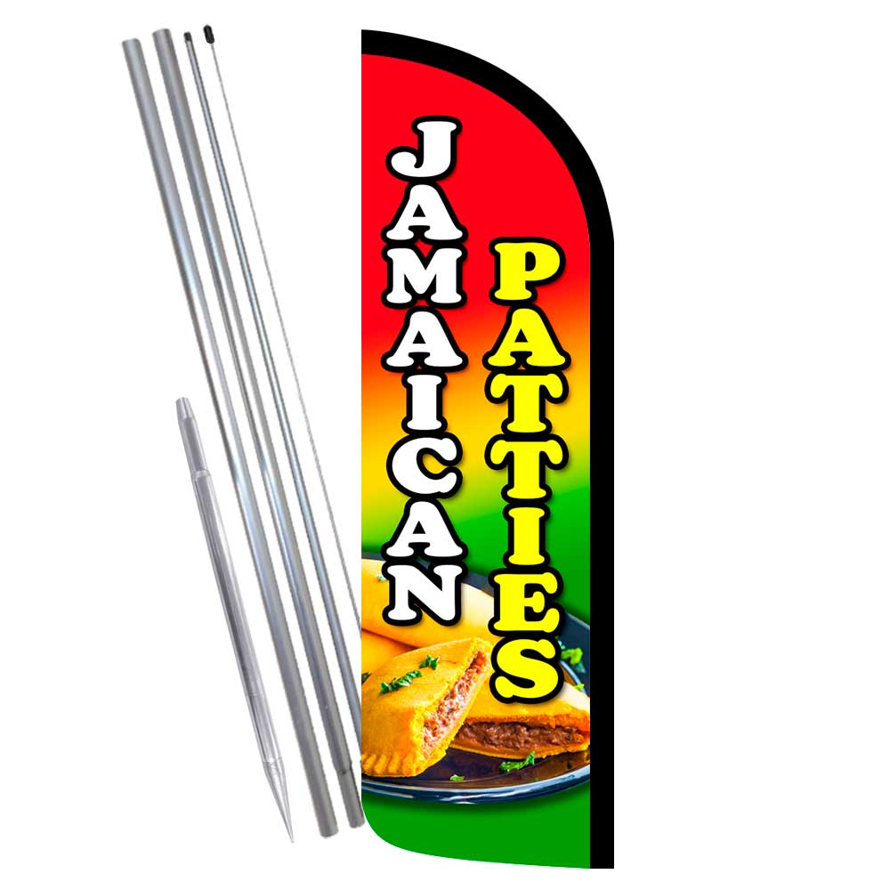 Jamaican Patties Premium Windless Feather Flag Bundle (Complete Kit) OR Optional