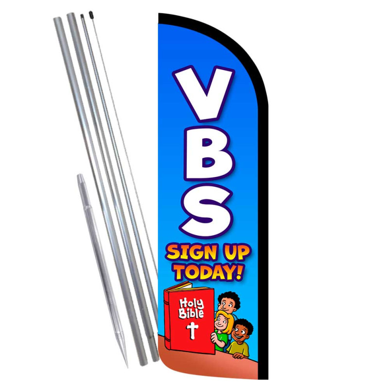 VBS - Vacation Bible School Premium Windless Feather Flag Bundle (Complete Kit) OR Optional Replacement Flag Only