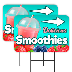 Smoothies 2 Pack Double-Sided Yard Signs 16" x 24" with Metal Stakes (Made in Texas)