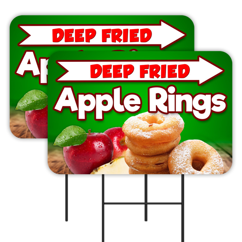 Deep Fried Apple Rings 2 Pack Double-Sided Yard Signs 16" x 24" with Metal Stakes (Made in Texas)
