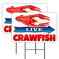 Live Crawfish 2 Pack Double-Sided Yard Signs 16" x 24" with Metal Stakes (Made in Texas)