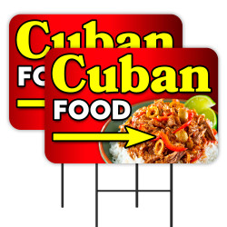 Cuban Food 2 Pack Double-Sided Yard Signs 16" x 24" with Metal Stakes (Made in Texas)
