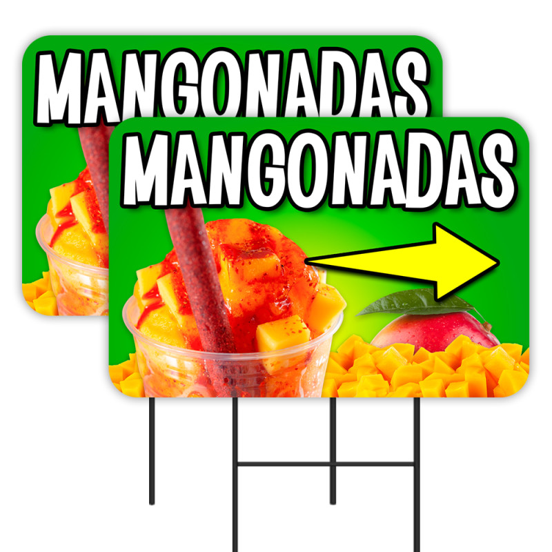 Mangonadas 2 Pack Double-Sided Yard Signs 16" x 24" with Metal Stakes (Made in Texas)