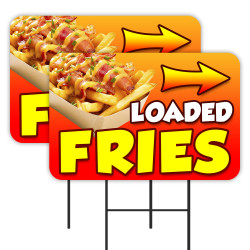 Loaded Fries 2 Pack Double-Sided Yard Signs 16" x 24" with Metal Stakes (Made in Texas)