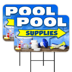 Pool Supplies 2 Pack Double-Sided Yard Signs 16" x 24" with Metal Stakes (Made in Texas)