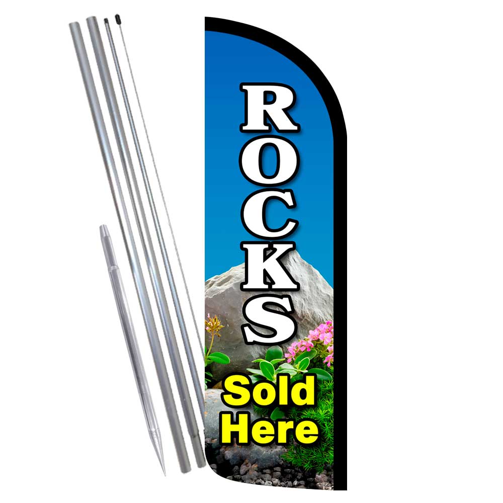 Garden Rocks Sold Here Premium Windless Feather Flag Bundle (Complete Kit) OR Op