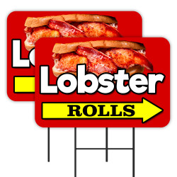 Lobster Rolls 2 Pack Double-Sided Yard Signs 16" x 24" with Metal Stakes (Made in Texas)