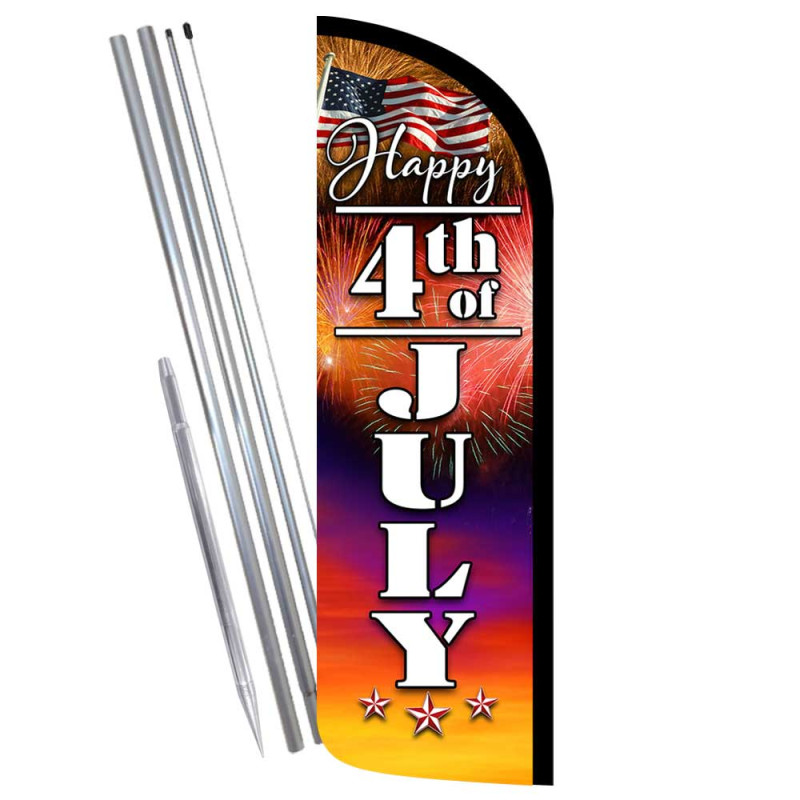 Fourth of July Premium Windless Feather Flag Bundle (Complete Kit) OR Optional Replacement Flag Only