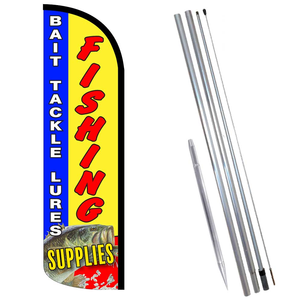Complete Feather Flag Fishing Bundle - Windless Setup With Bait Tackle Lures - Vista Flags Kit