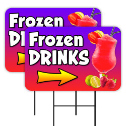 Frozen Drinks 2 Pack Double-Sided Yard Signs 16" x 24" with Metal Stakes (Made in Texas)