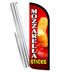 Mozzarella Sticks Premium Windless Feather Flag Bundle (Complete Kit) OR Optional Replacement Flag Only