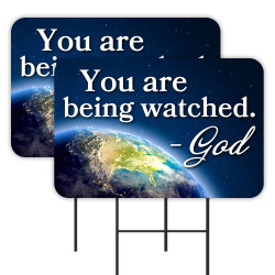You Are Being Watched - God 2 Pack Double-Sided Yard Signs 16" x 24" with Metal Stakes (Made in Texas)