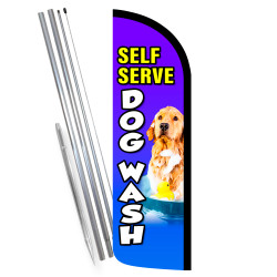 Self Serve Dog Wash Premium Windless Feather Flag Bundle (Complete Kit) OR Optional Replacement Flag Only