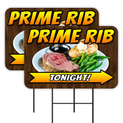 Prime Rib Tonight 2 Pack Double-Sided Yard Signs 16" x 24" with Metal Stakes (Made in Texas)