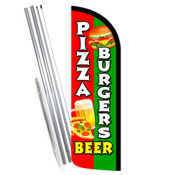 Pizza Burgers & Beer Premium Windless Feather Flag Bundle (Complete Kit) OR Optional Replacement Flag Only