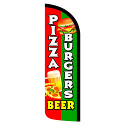 Pizza Burgers & Beer Premium Windless Feather Flag Bundle (Complete Kit) OR Optional Replacement Flag Only