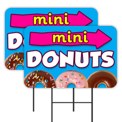 Mini Donuts 2 Pack Double-Sided Yard Signs 16" x 24" with Metal Stakes (Made in Texas)