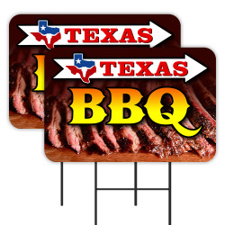 Texas BBQ 2 Pack Double-Sided Yard Signs 16" x 24" with Metal Stakes (Made in Texas)