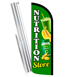 Nutrition Store Premium Windless Feather Flag Bundle (Complete Kit) OR Optional Replacement Flag Only