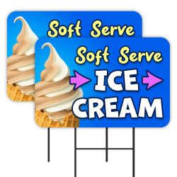 Soft Serve Ice Cream 2 Pack Double-Sided Yard Signs 16" x 24" with Metal Stakes (Made in Texas)