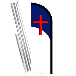 Christian Premium Windless Feather Flag Bundle (Complete Kit) OR Optional Replacement Flag Only