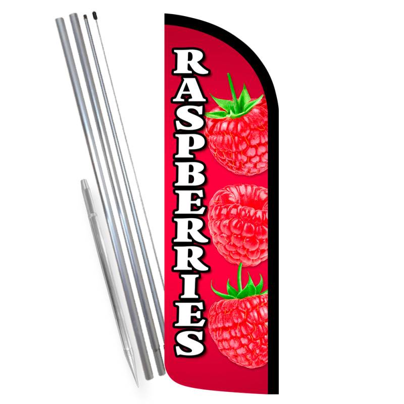 Raspberries Premium Windless Feather Flag Bundle (Complete Kit) OR Optional Replacement Flag Only