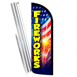 Fireworks Premium Windless Feather Flag Bundle (Complete Kit) OR Optional Replacement Flag Only