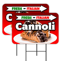 Fresh Cannoli 2 Pack Double-Sided Yard Signs 16" x 24" with Metal Stakes (Made in Texas)