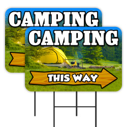 CAMPING 2 Pack Double-Sided Yard Signs 16" x 24" with Metal Stakes (Made in Texas)