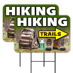 Hiking Trails 2 Pack Double-Sided Yard Signs 16" x 24" with Metal Stakes (Made in Texas)