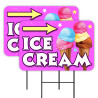 ICE CREAM 2 Pack Double-Sided Yard Signs 16" x 24" with Metal Stakes (Made in Texas)