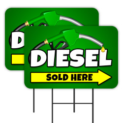 Diesel Sold Here 2 Pack Double-Sided Yard Signs 16" x 24" with Metal Stakes (Made in Texas)