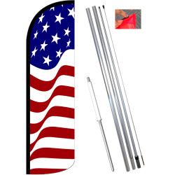 AMERICAN GLORY Windless Feather Flag Bundle (11.5' Tall Flag, 15' Tall Flagpole, Ground Mount Stake)