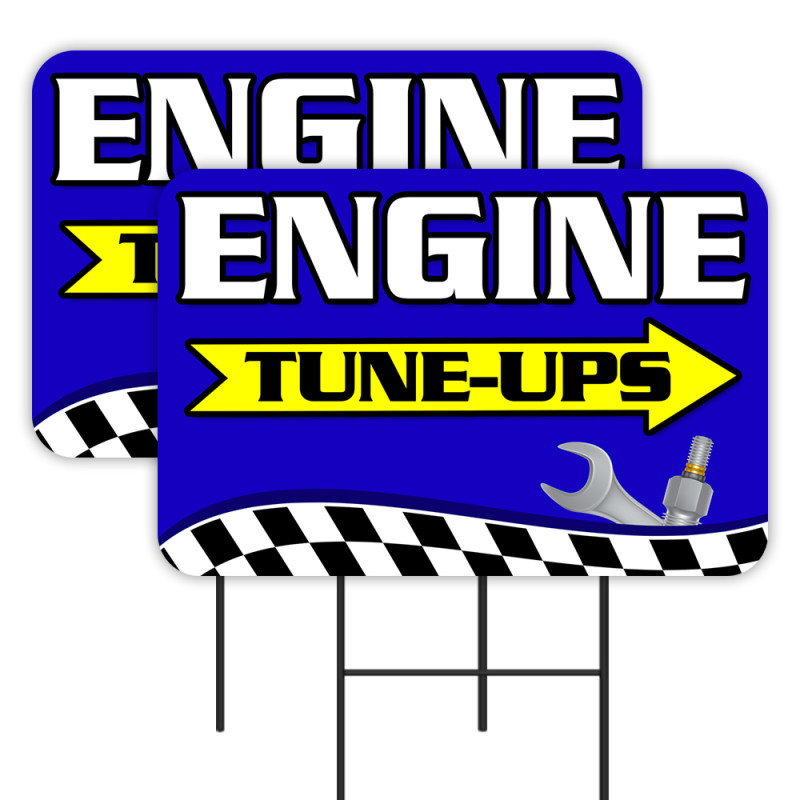 Engine Tune Ups 2 Pack Double-Sided Yard Signs 16" x 24" with Metal Stakes (Made in Texas)