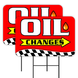 Oil Changes 2 Pack Double-Sided Yard Signs 16" x 24" with Metal Stakes (Made in Texas)