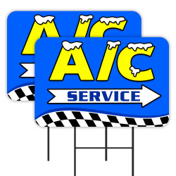 A/C Service - Air Conditioning 2 Pack Double-Sided Yard Signs 16" x 24" with Metal Stakes (Made in Texas)