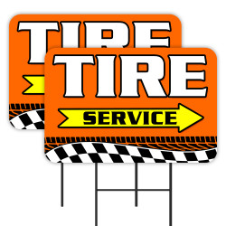 TIRE Service 2 Pack Double-Sided Yard Signs 16" x 24" with Metal Stakes (Made in Texas)