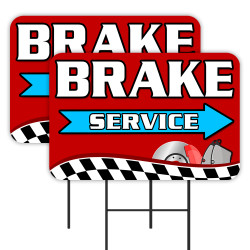 Brake Service 2 Pack Double-Sided Yard Signs 16" x 24" with Metal Stakes (Made in Texas)