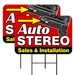 Auto Stereo 2 Pack Double-Sided Yard Signs 16" x 24" with Metal Stakes (Made in Texas)
