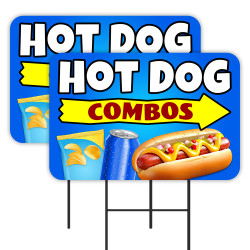 Hot Dog Combos 2 Pack Double-Sided Yard Signs 16" x 24" with Metal Stakes (Made in Texas)