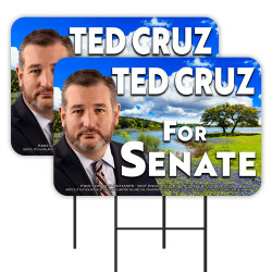 Ted Cruz For Senate 2 Pack Double-Sided Yard Signs 16" x 24" with Metal Stakes (Made in Texas)
