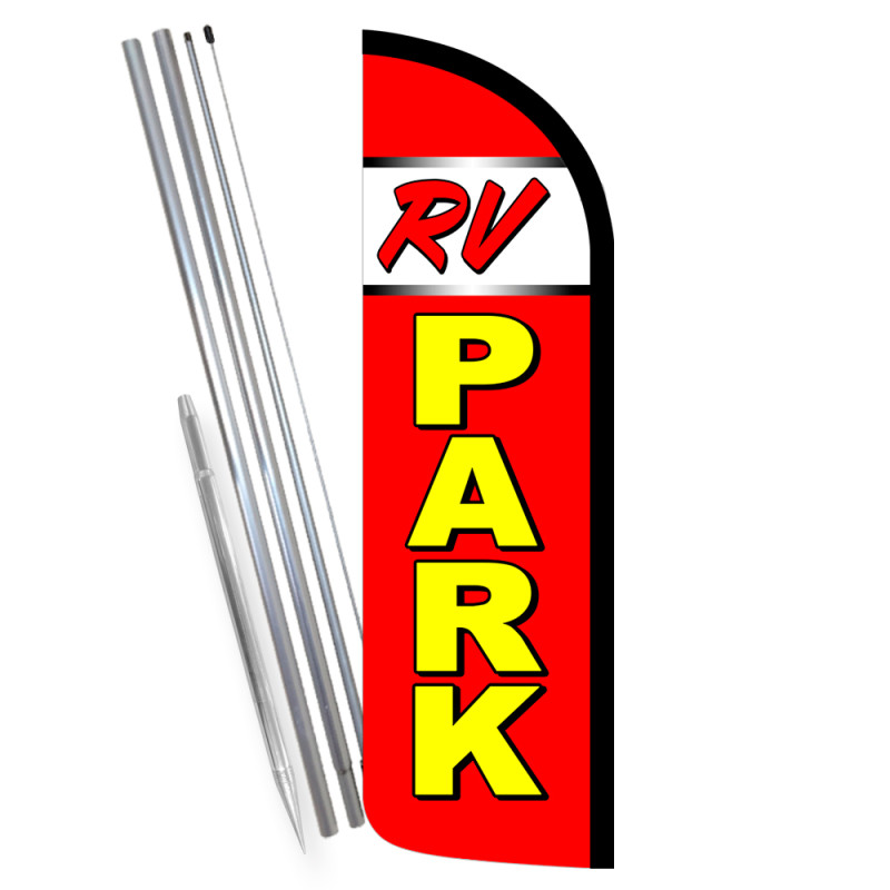 RV PARK Premium Windless Feather Flag Bundle (Complete Kit) OR Optional Replacement Flag Only