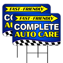 Complete Auto Care - Blue 2 Pack Double-Sided Yard Signs 16" x 24" with Metal Stakes (Made in Texas)