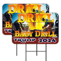 Drill Baby Drill - Trump 2024 2 Pack Double-Sided Yard Signs 16" x 24" with Metal Stakes (Made in Texas)
