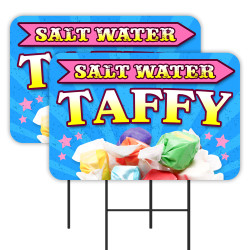 Salt Water Taffy 2 Pack Double-Sided Yard Signs 16" x 24" with Metal Stakes (Made in Texas)