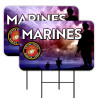 Marines 2 Pack Double-Sided Yard Signs 16" x 24" with Metal Stakes (Made in Texas)